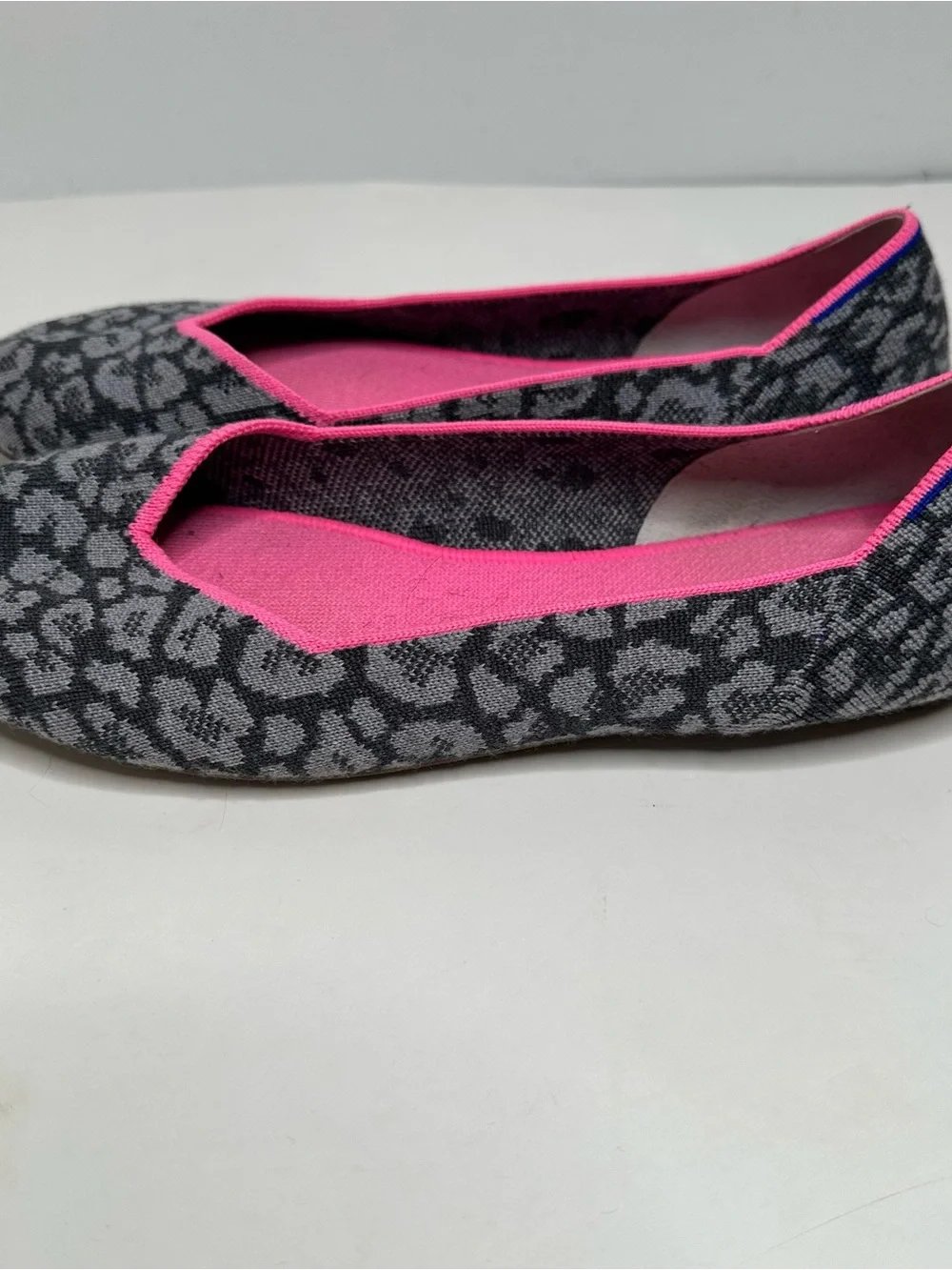 Rothy's The Flat Haze Spot Grey Leopard Pink Trim Size 10.5
